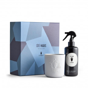 Côté Maquis Room Spray + Candle Gift Set Box: 7.75x8.5 x 3.25˝/20 x 22 x 8cm; Room Spray: 6.75oz/200ml; Candle: 3 x 3.75" - 8 x 10cm/10oz - 300g