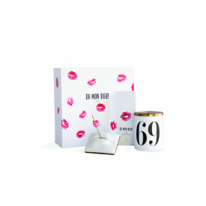 Oh Mon Dieu! No.69 Gift Set (Lips Incense Holder, Incense, Candle 12.5oz 350g) Box: 9.75x9.75 x 4.5" - 25 x 25 x 11cm