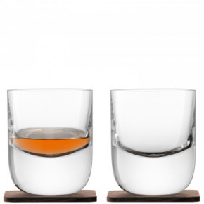 Whisky Renfrew Double Old Fashioned Tumbler 9 oz Clear & Walnut Coaster, Set of 2