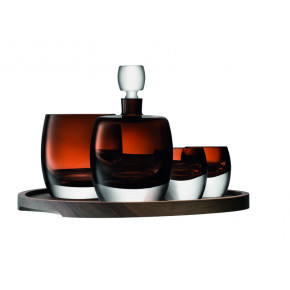 Whisky Club Connoisseur Set & Walnut/Cork Serving Tray Peat Brown