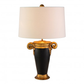 Black and Distressed Gold French Inspired table Lamp with White Fabric Shade