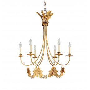 Sweet Olive French Rustic Metal and Crystal 6 -Light Chandelier Antiqued Gold