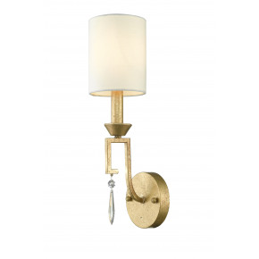 Small Lemuria Sconce with white Drum Shade and crystal accent Warm Gold