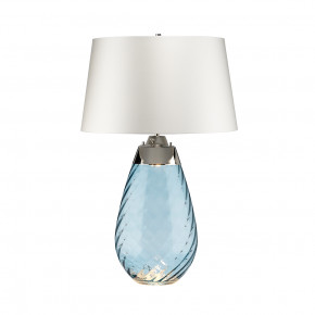 Large Lena Table Lamp Blue with Off White Satin Shade