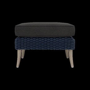 Arla Indoor/Outdoor Ottoman Navy 24"W x 18"D x 18"H Twisted Faux Rope Lambro Smoke High-Performance Boucle