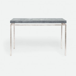 Benjamin Console Table Texturized Silver Steel 48"L x 18"W x 31"H Realistic Faux Shagreen Cool Gray