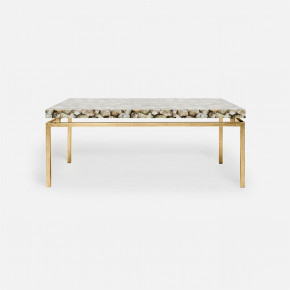 Benjamin Coffee Table Texturized Gold Steel 48"L x 27"W x 21"H Realistic Faux Shagreen Cool Gray