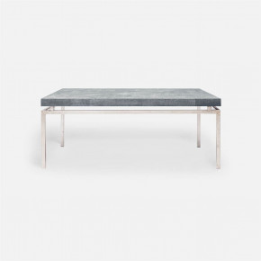 Benjamin Coffee Table Texturized Silver Steel 48"L x 27"W x 21"H Realistic Faux Shagreen Cool Gray