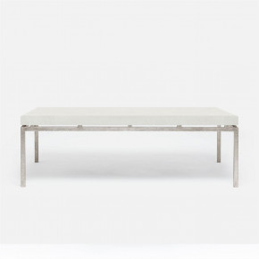 Benjamin Coffee Table Texturized Silver Steel 52"L x 30"W x 20"H Realistic Faux Shagreen Ivory