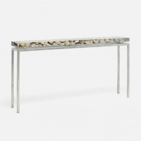 Benjamin Slim Narrow Console Texturized Silver Steel 60"L x 10"W x 31"H Shell Silver Mother of Pearl