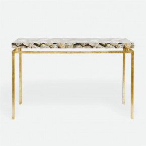 Benjamin Console Table Texturized Gold Steel 60"L x 18"W x 31"H Shell Silver Mother of Pearl