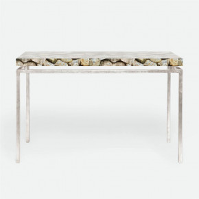 Benjamin Console Table Texturized Silver Steel 60"L x 18"W x 31"H Shell Silver Mother of Pearl