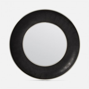 Armond Round Black Silver Realistic Faux Shagreen Metal Mirror