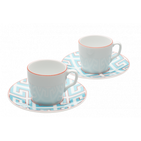Royal Palace Turquoise with Red Contour, Red rim Espresso Set 4 Pcs