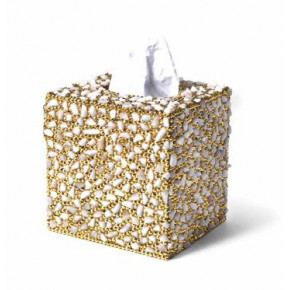 Ambrosia White Quartz/Gold Boutique Tissue (5.75"L X 5.25"W X 6"H )