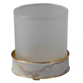 Marbleous Faux Marble Oatmeal Enamel/Gold Trim  Round Tumbler (3.5"W x 3.75"H)