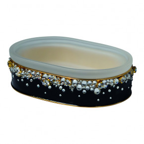Duchess Ebony Enamel/Gold Trim Oval Soap Dish (5.5"L x 4"W x 1.75"H)