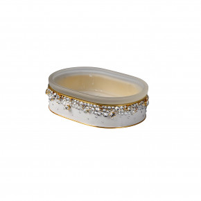 Duchess Pearl Enamel/Gold Trim  Oval Soap Dish (5.5"L x 4"W x 1.75"H)