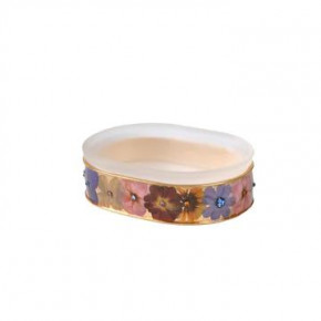 Fleur/Wildflowers with Cabochon Stones/Gold Trim Oval Soap Dish (5.5"L X 4"W X 1.75"H)