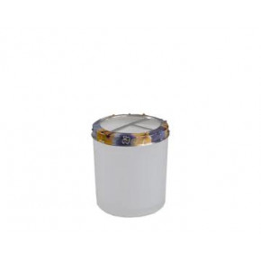 Fleur/Wildflowers with Cabochon Stones/Silver Trim Round Glass Toothbrush Holder (4"W X 4.75"H)