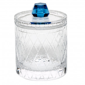 Bonbon Jar Clear Aquamarine Lead-Free Crystal, Wedge-Shaped Cuts 20.5 Cm