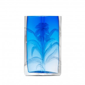 Calla Underlaid Vase Blue Lead-Free Crystal, Cut, Engraving Iris And Lily 25 Cm