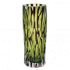 Wood Underlaid And Overlaid Vase Wedge-Shaped S Clear Reseda Amethyst 29 Cm