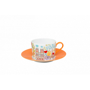 Vues De Paris Orange Tea Cup & Saucer (Special Order)