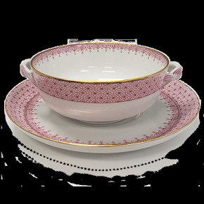 Pink Lace Cream Soup & Saucer
