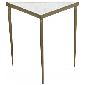 Comet Triangle Side Table, Large, Stone, Metal with Brass Finish