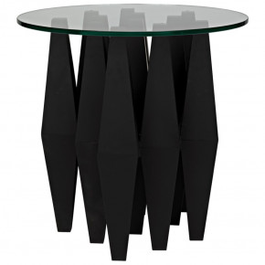 Soldier Side Table, Black Metal with Glass Top
