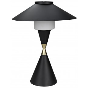 Lucia Table Lamp, Black Metal with Brass Detail