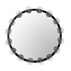 Moira Round Mirror with Glass Details, Black Metal