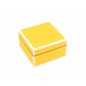 Lacquer Sunshine Yellow/White Trim Square Box 5" x 5" x 3"H