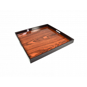 Lacquer Rosewood Brown Large Square Tray 22x22x2"H