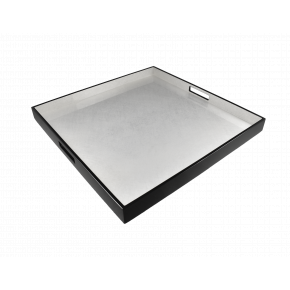 Lacquer Shine Silver Leaf/Black Trim Square Tray 22" x 22" x 2"H