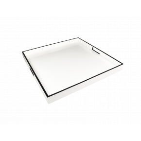 Lacquer White/Black Trim Large Square Tray 22x22x2"H