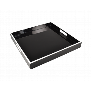 Lacquer Black/White Trim Medium Square Tray 16x16x2"H
