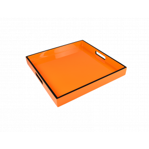 Lacquer Orange/Black Trim Square Tray 16" x 16" x 2"H