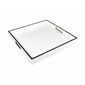 Lacquer White/Black Trim Medium Square Tray 16x16x2"H