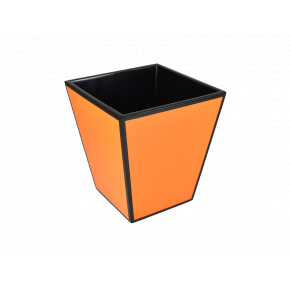 Lacquer Orange/Black Trim Waste Basket Square 9"L x 9"W x 10"H