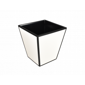 Lacquer White/Black Waste Basket Square 9"L x 9"W x 10"H