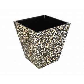 Lacquer Leopard Waste Basket 9" x 9" x 10"H