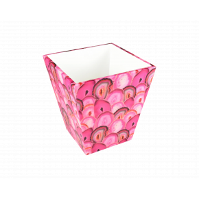Lacquer Pink Agate Waste Basket 9" x 9" x 10"H