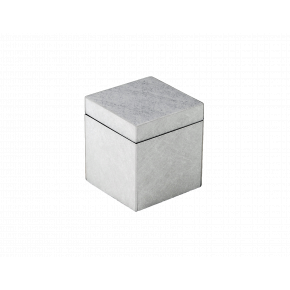Lacquer Shine Silver Leaf/Black Trim Q-Tip Box 3.5" x 3.5" x 4"H