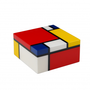 Lacquer Mondrian Hinged Box 8" x 8" x 4"H