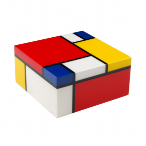 Lacquer Mondrian Hinged Box 10" x 10" x 5"H