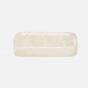 Abiko Pearl White Soap Dish W/ Rounded Edges Rectangular Cast Resin
