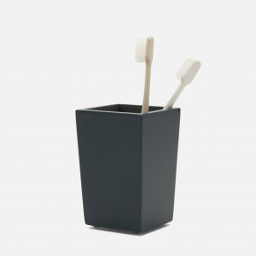 Quincy Matte Navy Brush Holder Square Tapered Lacquered Wood