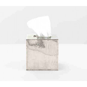 Redon Shiny Nickel Tissue Box Square Straight Ribbed Metal